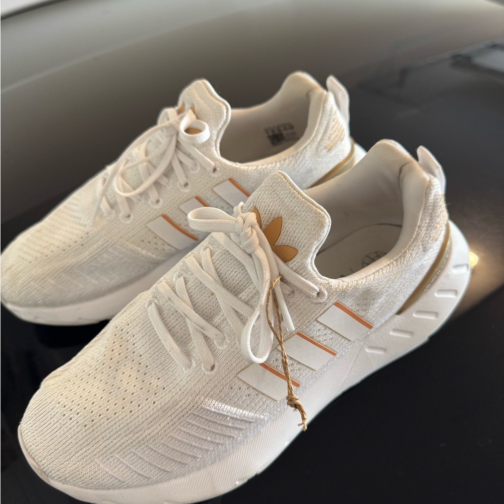 Adidas Women's White and Gold Sneakers